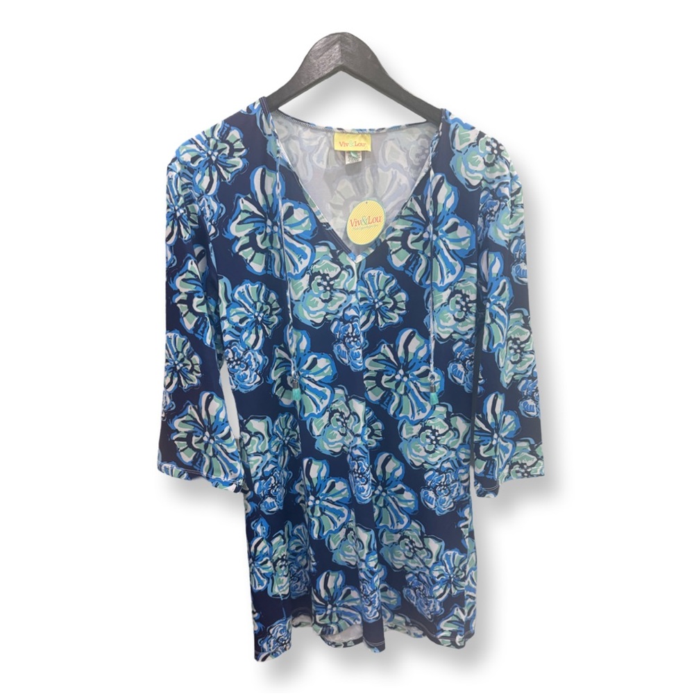 NWT Viv and Lou Blue Floral Tunic Swim Coverup or Dress